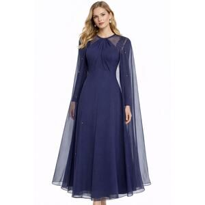 Vintage 1960s Bradley’s navy crystal chiffon cape evening gown USA made Medium